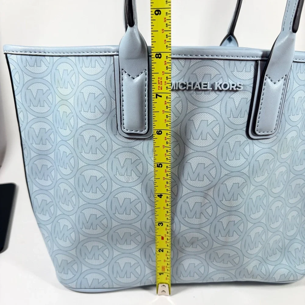 Michael Kors Light Blue MK Logo Signature Tote Bag Shopper Minimalist Designer